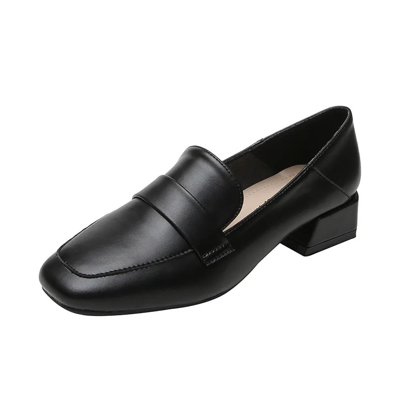 Women's low block heels slip on loafers shoes summer slip on dressy shoes