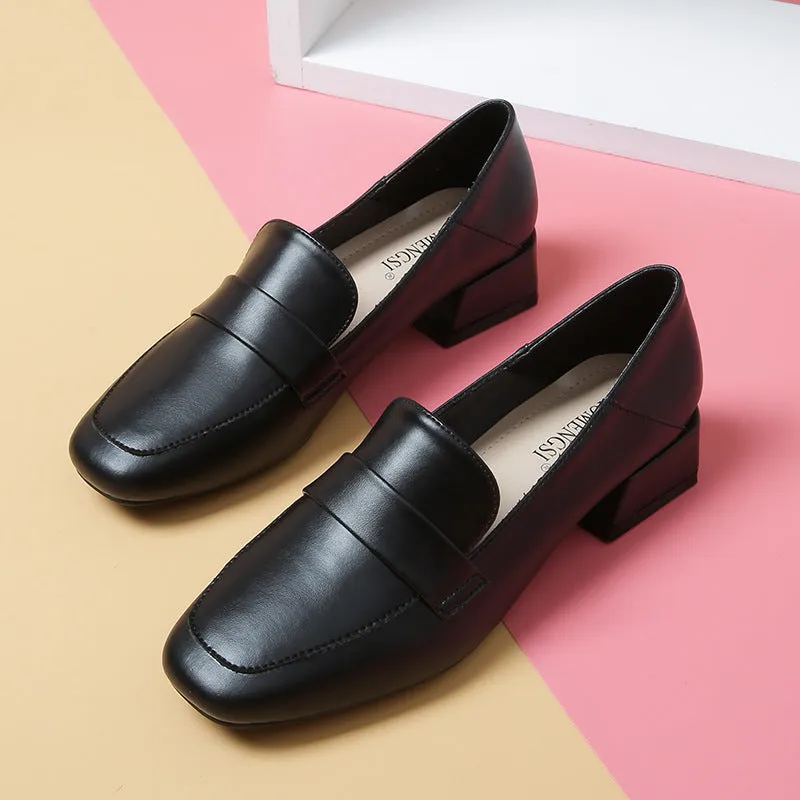 Women's low block heels slip on loafers shoes summer slip on dressy shoes