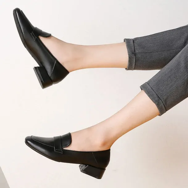Women's low block heels slip on loafers shoes summer slip on dressy shoes