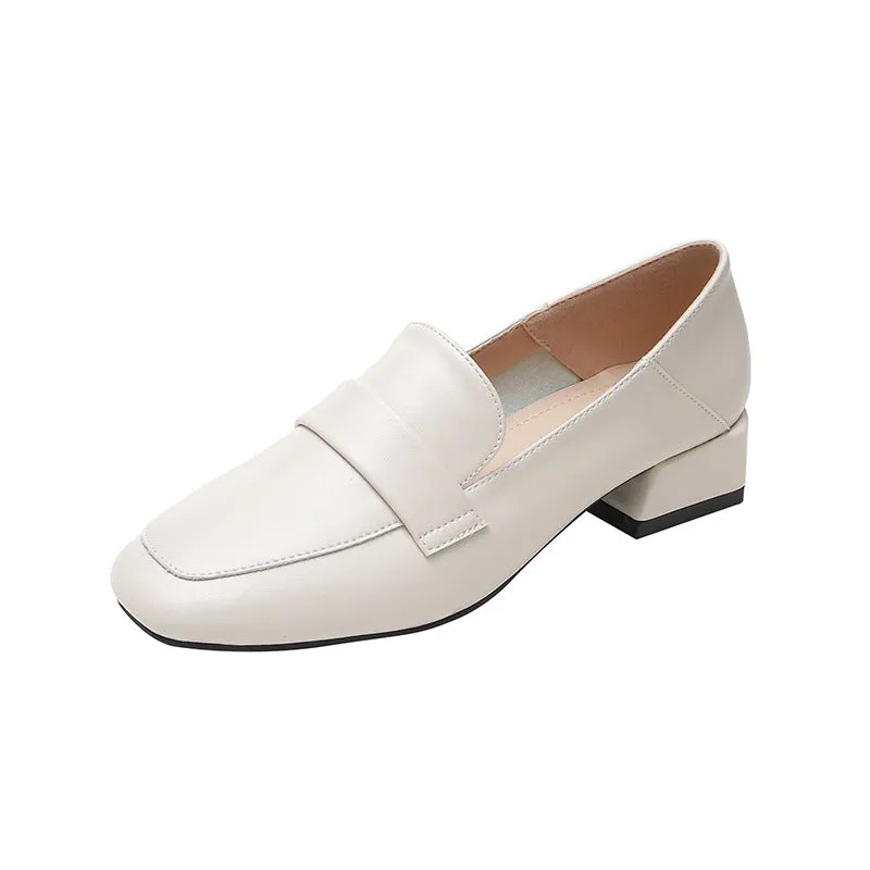 Women's low block heels slip on loafers shoes summer slip on dressy shoes