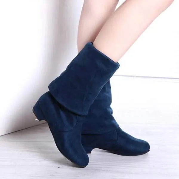 Women's Low Heel Over-the-Knee Boots in Stretchy Velvet Fabric 17825113C