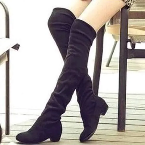 Women's Low Heel Over-the-Knee Boots in Stretchy Velvet Fabric 17825113C