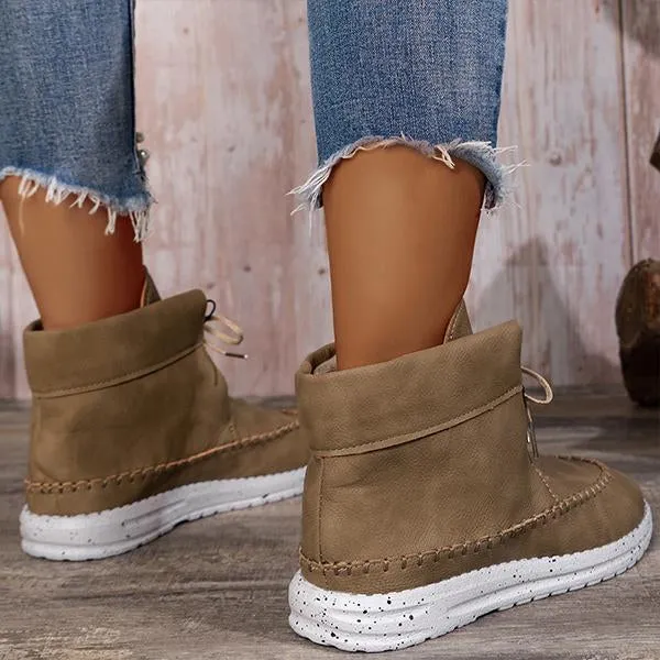 Women's Retro Casual Beaded Lace Up Flat Short Boots 17035191S