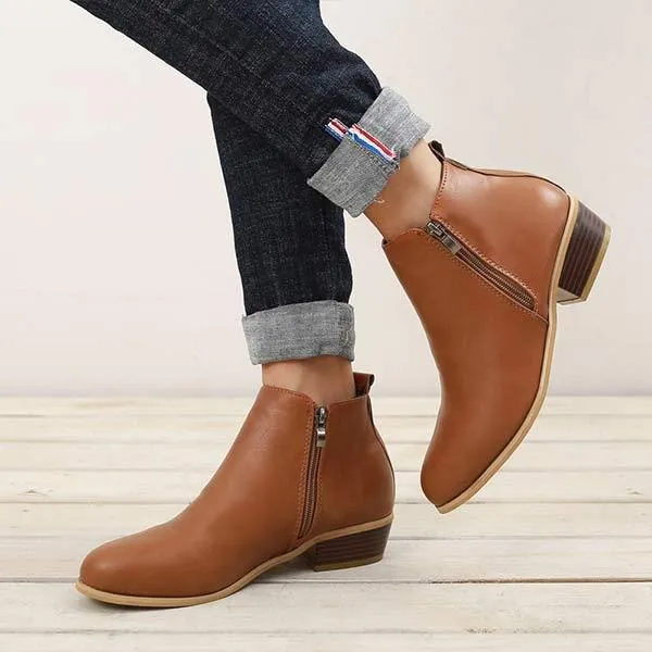 Women'S Side Zipper Chunky Heel Ankle Boots 60741187C