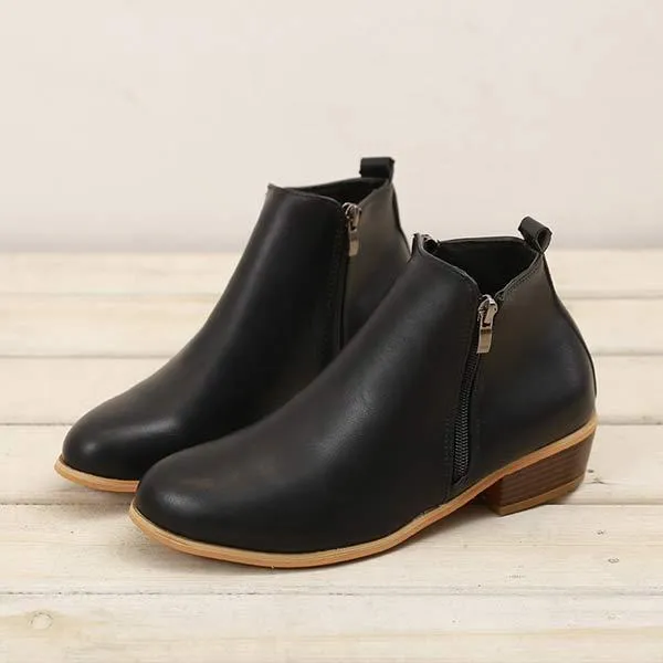 Women'S Side Zipper Chunky Heel Ankle Boots 60741187C