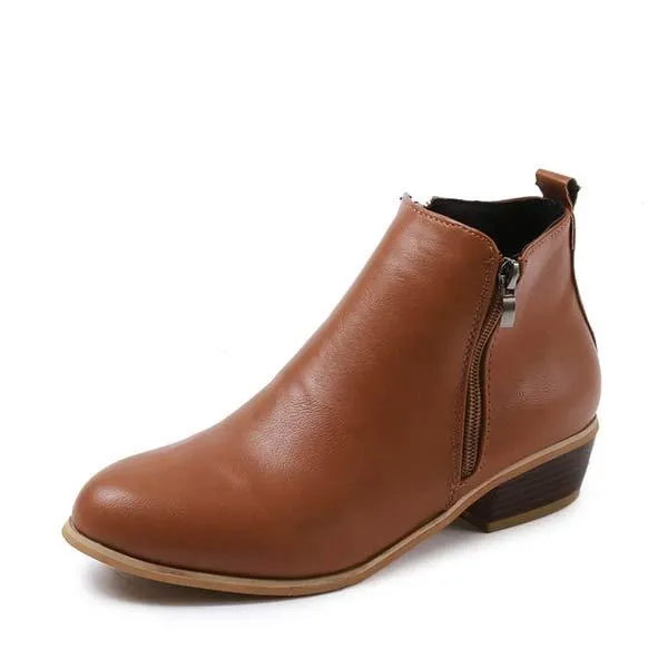 Women'S Side Zipper Chunky Heel Ankle Boots 60741187C