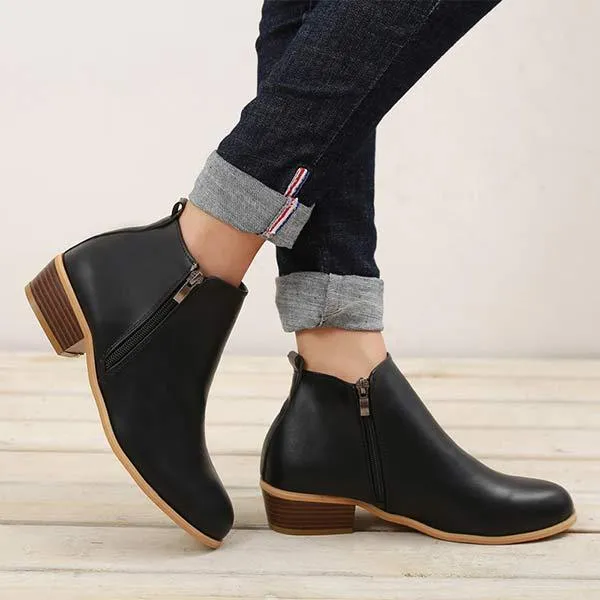 Women'S Side Zipper Chunky Heel Ankle Boots 60741187C