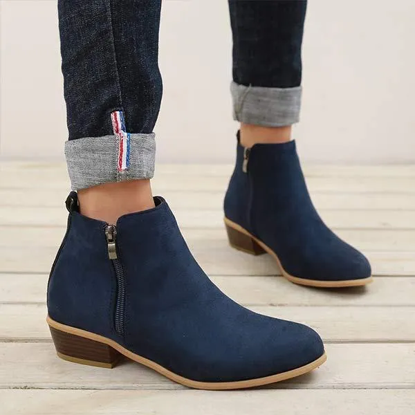 Women'S Side Zipper Chunky Heel Ankle Boots 60741187C