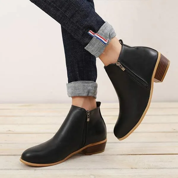 Women'S Side Zipper Chunky Heel Ankle Boots 60741187C