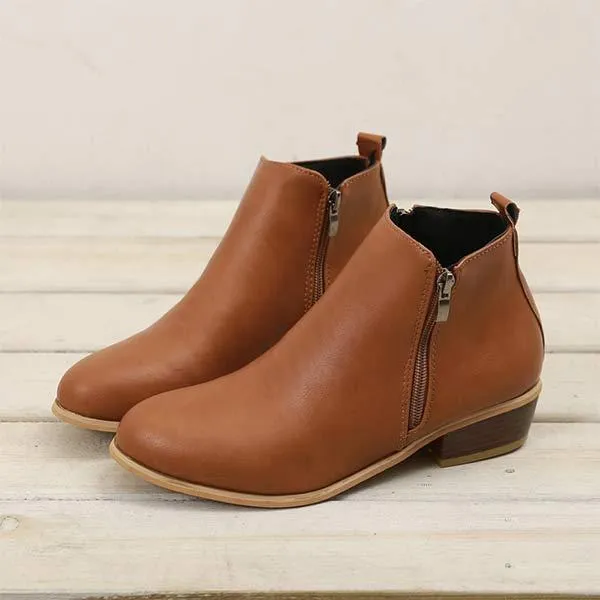 Women'S Side Zipper Chunky Heel Ankle Boots 60741187C