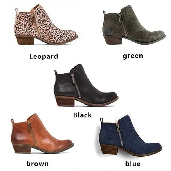 Women'S Side Zipper Chunky Heel Ankle Boots 60741187C