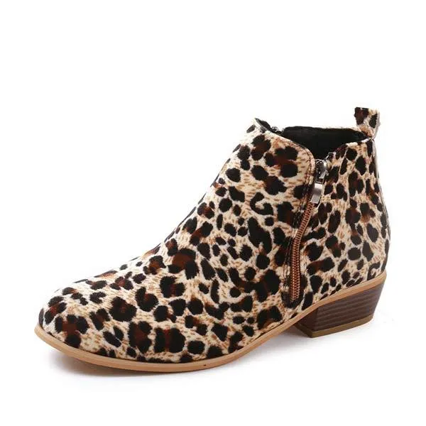 Women'S Side Zipper Chunky Heel Ankle Boots 60741187C