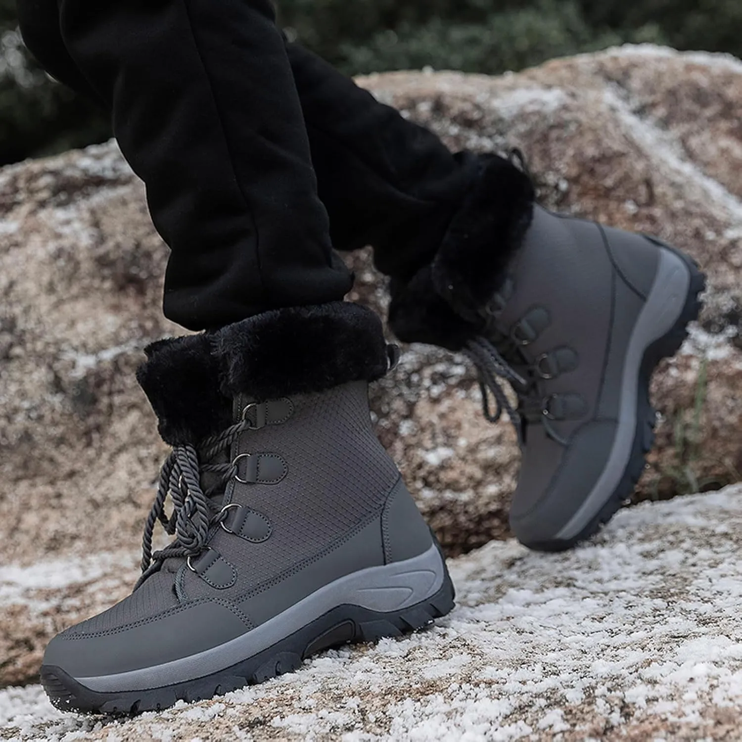 Womens Snow Boots Lace-up Warm Fleece Lined Winter Boots for Women Anti Slip Ankle Boots Mid Calf Boots Water-proof Outdoor Boots Comfortable Walking Shoes for Women Ladies Girls