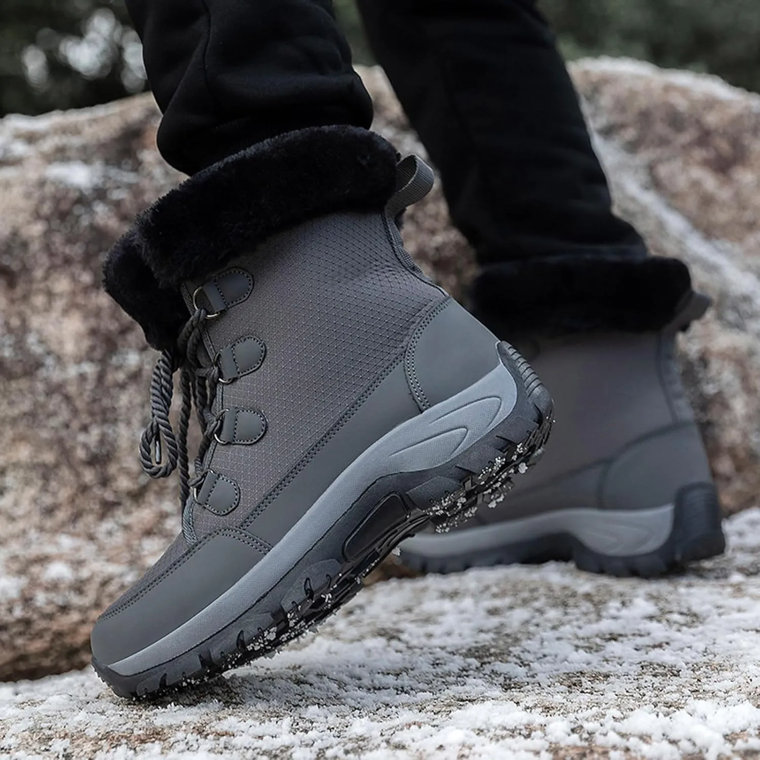 Womens Snow Boots Lace-up Warm Fleece Lined Winter Boots for Women Anti Slip Ankle Boots Mid Calf Boots Water-proof Outdoor Boots Comfortable Walking Shoes for Women Ladies Girls