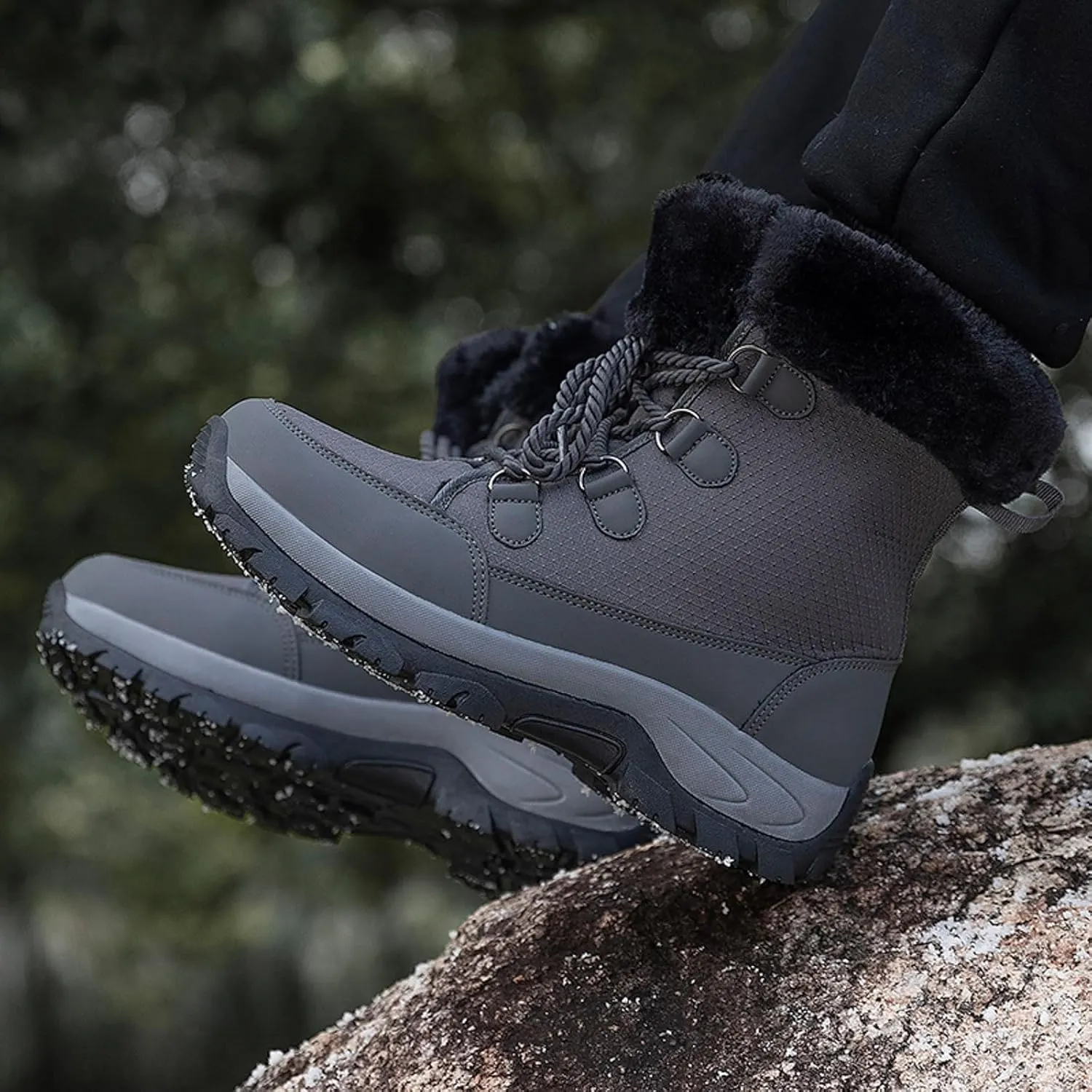 Womens Snow Boots Lace-up Warm Fleece Lined Winter Boots for Women Anti Slip Ankle Boots Mid Calf Boots Water-proof Outdoor Boots Comfortable Walking Shoes for Women Ladies Girls