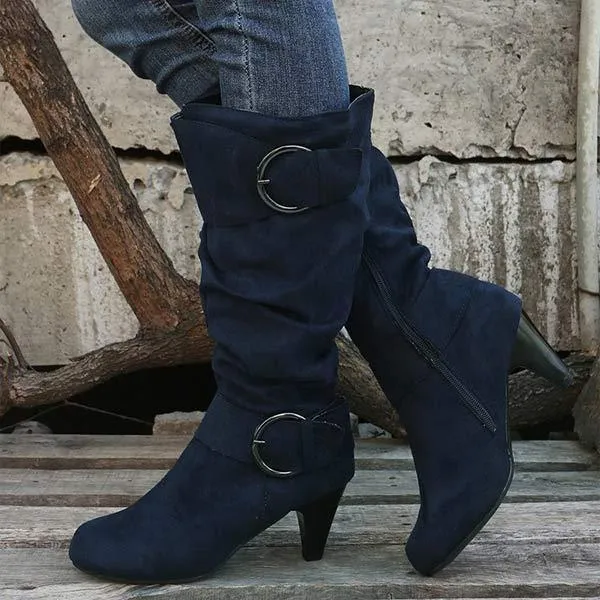 Women's Suede Belt Buckle Knee-High Boots 95352683C