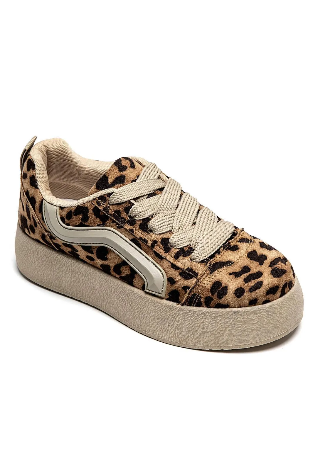 WOMEN'S SUEDE TEXTILE THICK BOTTOM PLATFORM TRAINERS IN LEOPARD