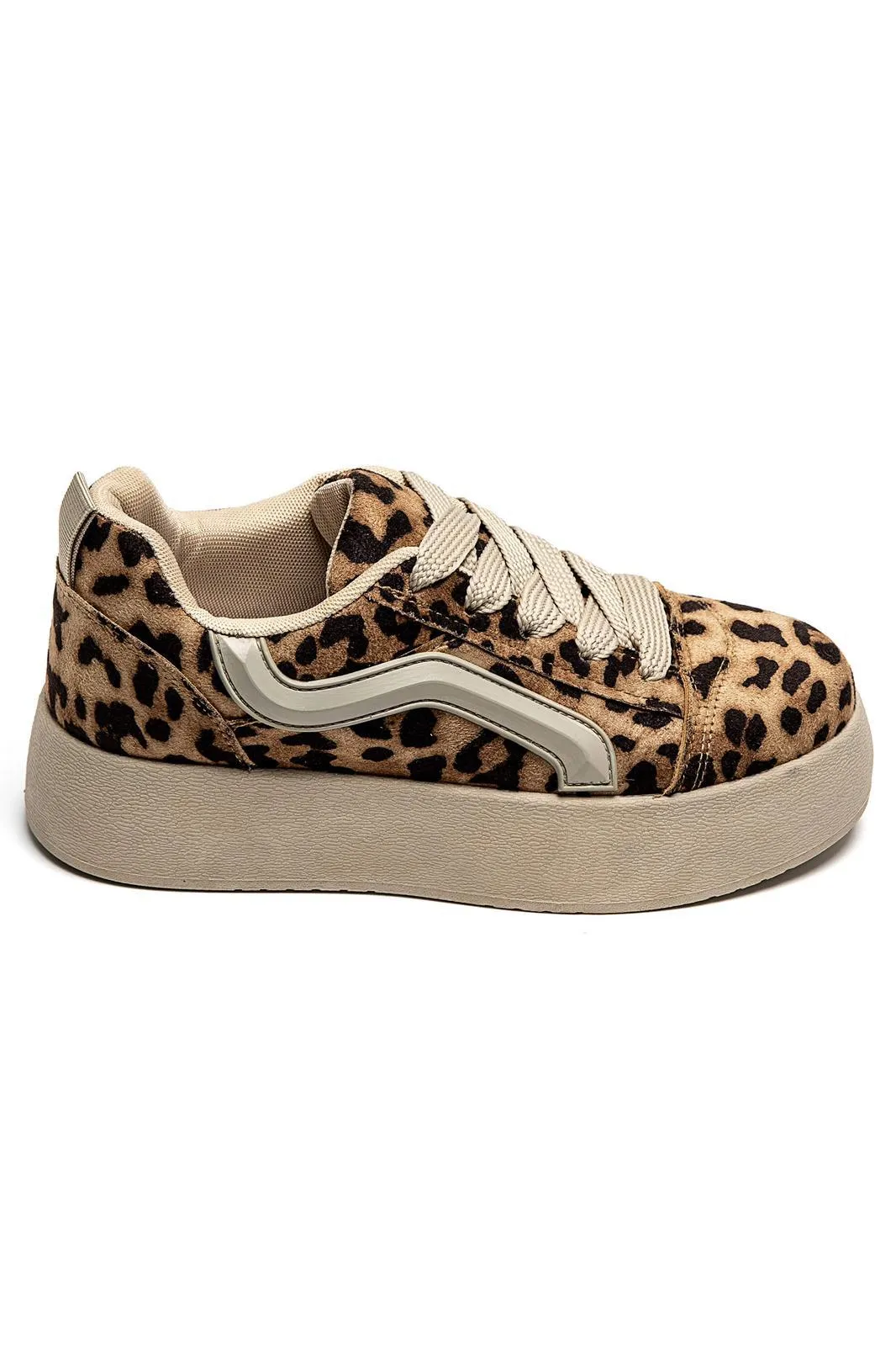 WOMEN'S SUEDE TEXTILE THICK BOTTOM PLATFORM TRAINERS IN LEOPARD