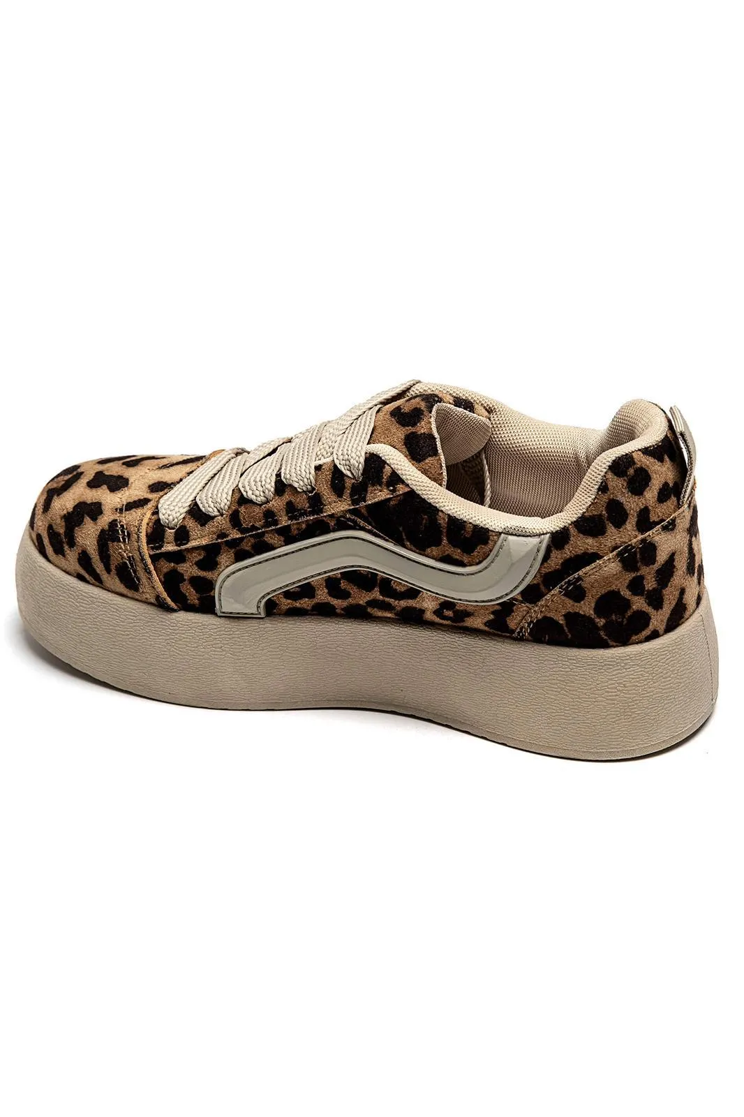 WOMEN'S SUEDE TEXTILE THICK BOTTOM PLATFORM TRAINERS IN LEOPARD