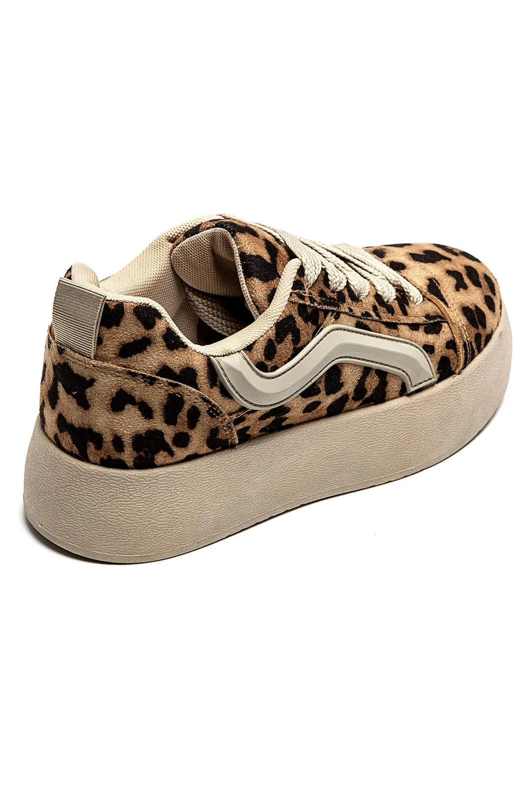 WOMEN'S SUEDE TEXTILE THICK BOTTOM PLATFORM TRAINERS IN LEOPARD