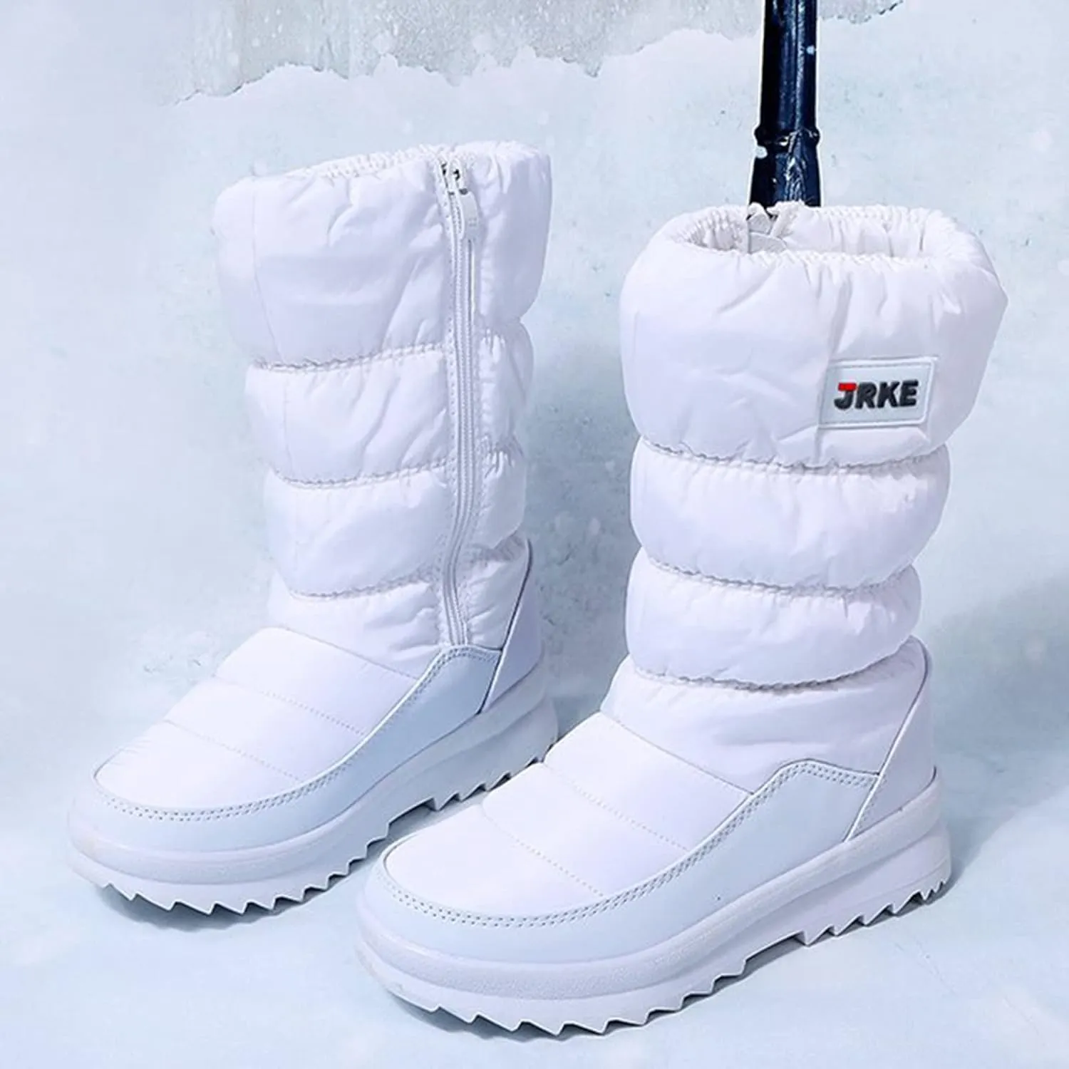 Zipper Snow Boots For Women Slip On Winter Boots Warm Ski Boots Mid Calf Outdoor Boots Anti Slip Fur Lined Boots